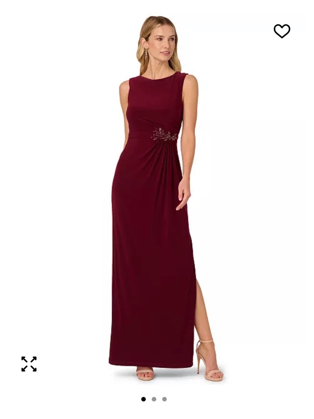 Papell Studio Burgundy Evening Gown with Side Embellishment